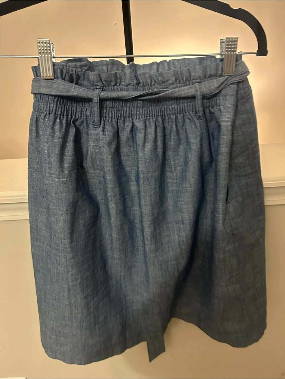J. Crew Chambray Tie-Waist Mini Skirt in Blue